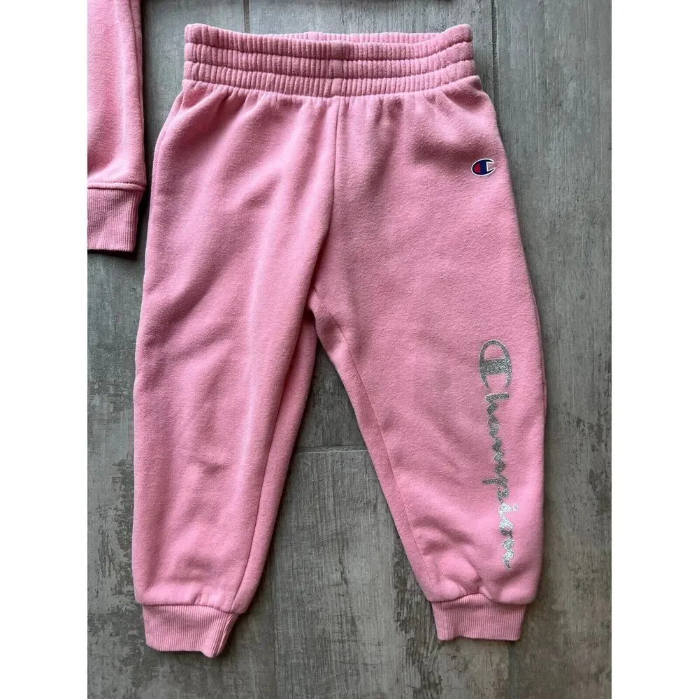 CHAMPION Toddler Girls 2 Piece Outfit Set Fleece Jogger Sweatshirt Sweatsuit 3T